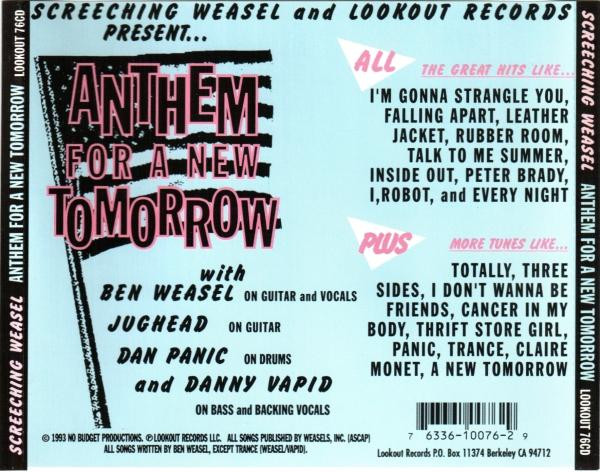 Screeching Weasel - Anthem For A New Tomorrow | Lookout! Records (Lookout 76CD) - 2 Screeching Weasel - Anthem For A New Tomorrow | Lookout! Records (Lookout 76CD) - 2