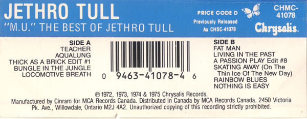 Jethro Tull - "M.U." The Best Of Jethro Tull | Chrysalis (CHMC-41078) - 2