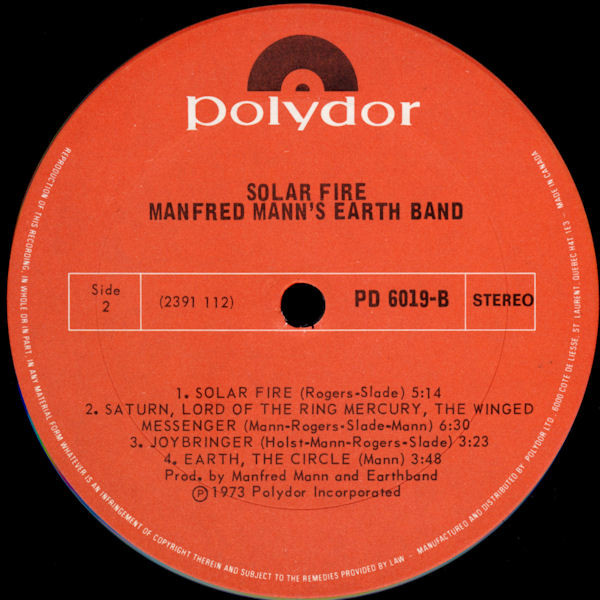 Manfred Mann's Earth Band - Solar Fire | Polydor (PD 6019) - 4
