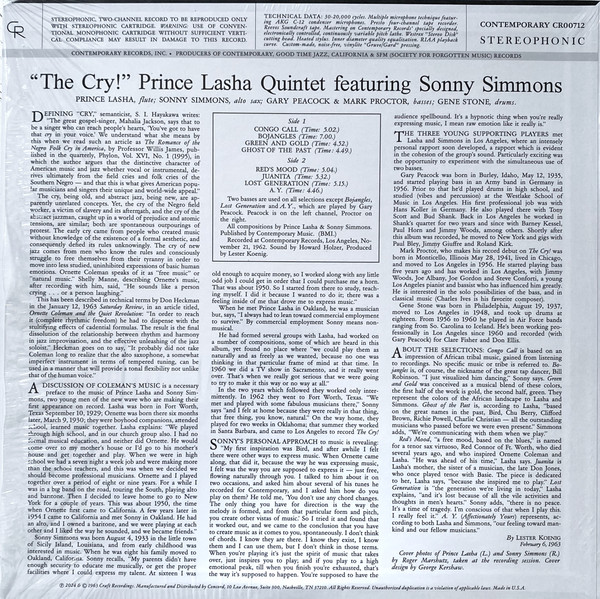 Prince Lasha Quintet Featuring Sonny Simmons - The Cry! | Craft Records (CR00712) - 2