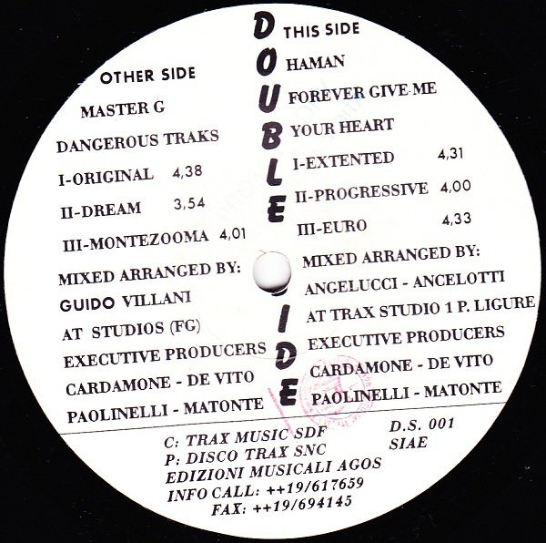 Master G. / Haman - Dangerous Traks / Forever Give Me Your Heart | Double Side (D.S. 001)