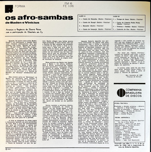 Baden Powell E Vinicius De Moraes - Os Afro Sambas | Forma (FM-16) - 2
