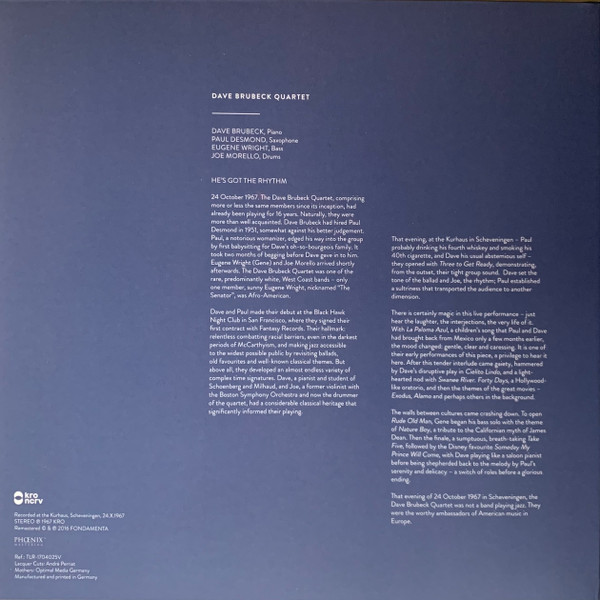 The Dave Brubeck Quartet - Live At The Kurhaus 1967 | Fondamenta (TLR-1704025V) - main