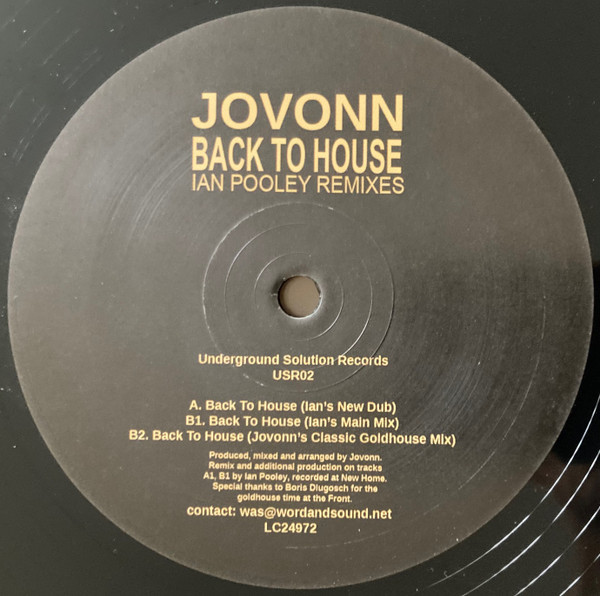 Jovonn - Back To House (Ian Pooley Remixes) | Underground Solution (USR02) - main