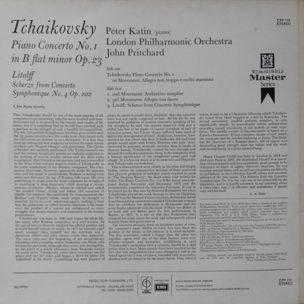 Pyotr Ilyich Tchaikovsky , Henry Litolff , Peter Katin , London Philharmonic Orchestra , John Pritchard - Piano Concerto No.1 / Scherzo | Classics For Pleasure (CFP 115) - 2