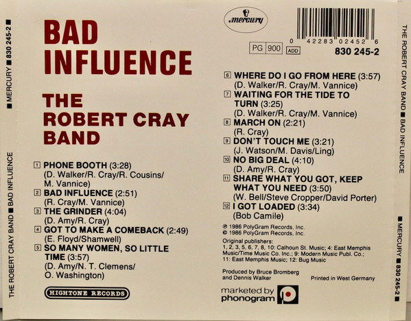 The Robert Cray Band - Bad Influence | Mercury (830 245-2) - 2 The Robert Cray Band - Bad Influence | Mercury (830 245-2) - 2