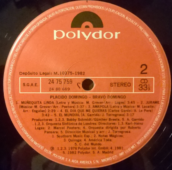 Placido Domingo - Bravo Domingo | Polydor (24 75 759) - 4 Placido Domingo - Bravo Domingo | Polydor (24 75 759) - 4