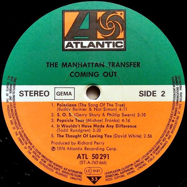 The Manhattan Transfer - Coming Out | Atlantic (ATL 50 291) - 4