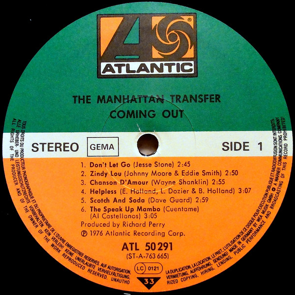 The Manhattan Transfer - Coming Out | Atlantic (ATL 50 291) - 3