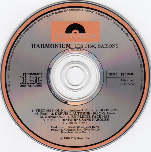 Harmonium - Les Cinq Saisons [CD] | Polydor (P2 33990) - 2