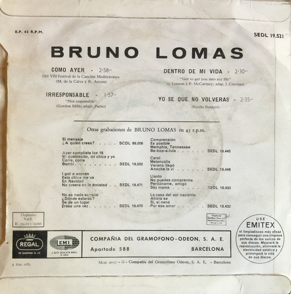 Bruno Lomas - Como Ayer | Regal (SEDL 19.521) - 2