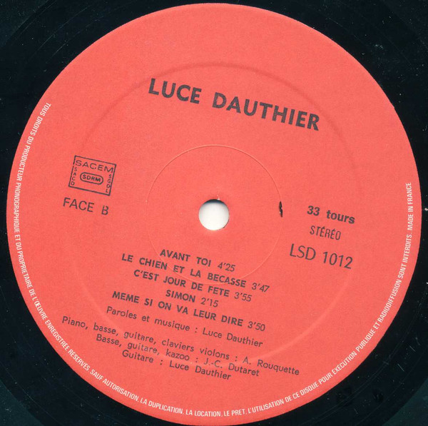Luce Dauthier - Luce Dauthier | Not On Label (Luce Dauthier Self-released) (LSD 1012) - 3 Luce Dauthier - Luce Dauthier | Not On Label (Luce Dauthier Self-released) (LSD 1012) - 3