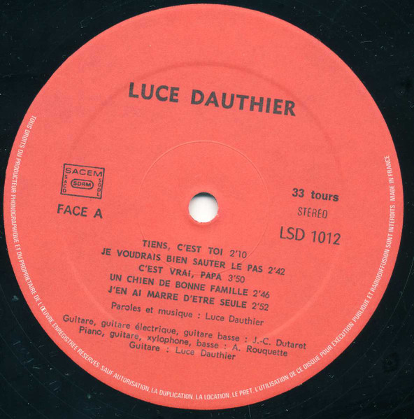 Luce Dauthier - Luce Dauthier | Not On Label (Luce Dauthier Self-released) (LSD 1012) - 2 Luce Dauthier - Luce Dauthier | Not On Label (Luce Dauthier Self-released) (LSD 1012) - 2