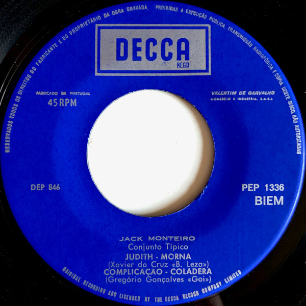 Djack Monteiro - Judith - Mornas E Coladeras | Decca (PEP 1336) - main