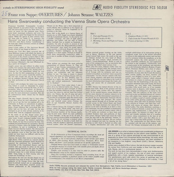 Franz von Suppé , Johann Strauss Jr. , Hans Swarowsky , Orchester Der Wiener Staatsoper - Von Suppé Overtures /  Strauss Waltzes | Audio Fidelity (FCS 50,018) - 2