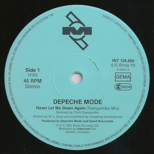 Depeche Mode - Never Let Me Down Again (Tsangarides Mix) | Mute (INT 126.869) - 3 Depeche Mode - Never Let Me Down Again (Tsangarides Mix) | Mute (INT 126.869) - 3