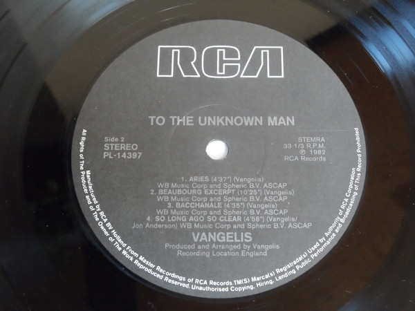 Vangelis - To The Unknown Man | RCA (PL-14.397)