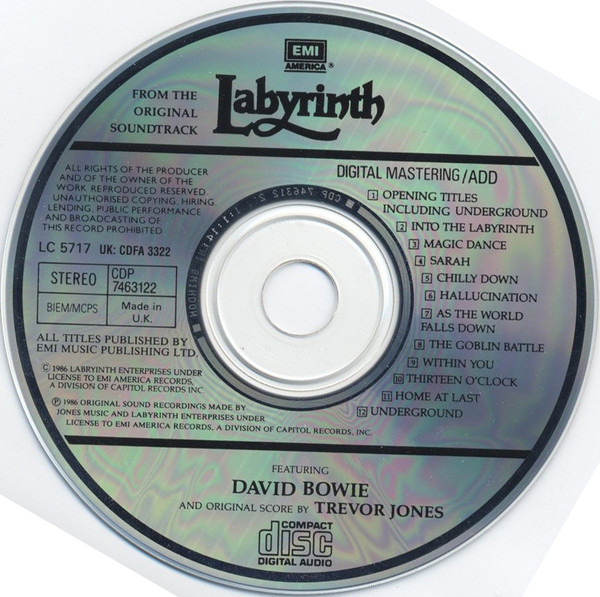 David Bowie / Trevor Jones - Labyrinth (From The Original Soundtrack Of The Jim Henson Film) | EMI America (CDP 7463122) - 2