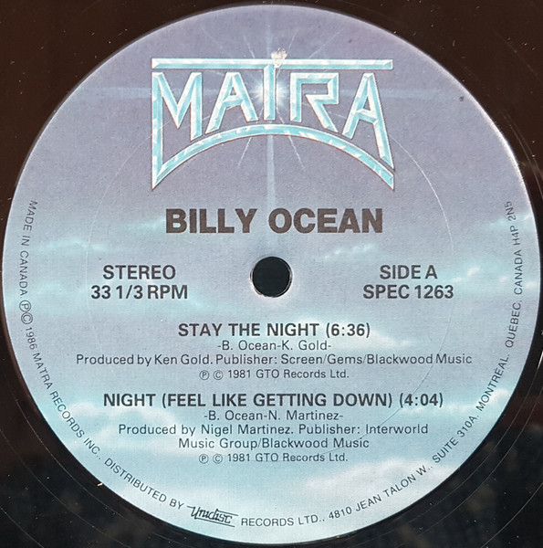 Billy Ocean / Third World - Stay The Night / Night (Feel Like Getting Down) / Try Jah Love | Matra (SPEC 1263) - main Billy Ocean / Third World - Stay The Night / Night (Feel Like Getting Down) / Try Jah Love | Matra (SPEC 1263) - main