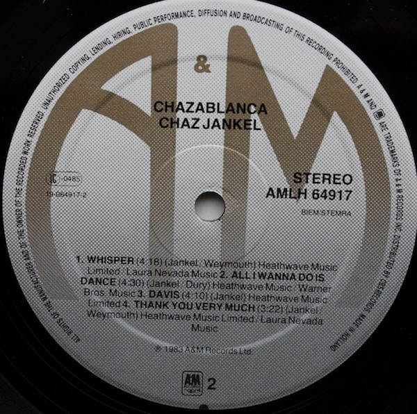 Chas Jankel - Chazablanca | A&M Records (AMLH 64917) - 4