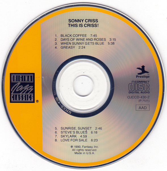 Sonny Criss - This Is Criss! | Original Jazz Classics (OJCCD-430-2) - 4