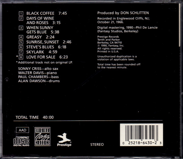 Sonny Criss - This Is Criss! | Original Jazz Classics (OJCCD-430-2) - 3