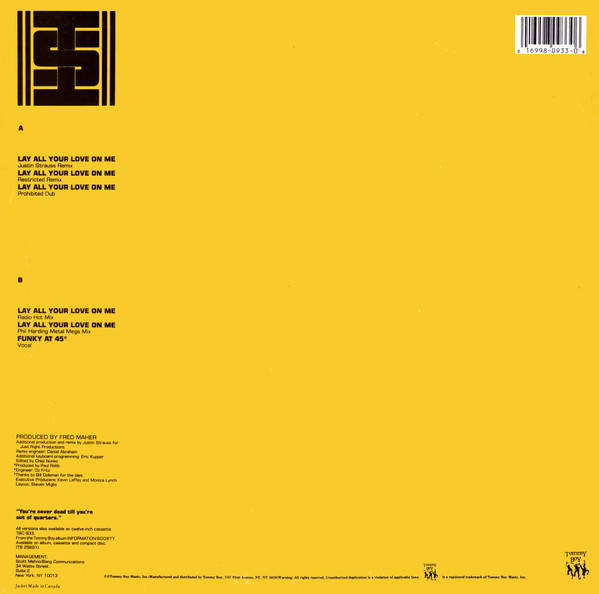 Information Society - Lay All Your Love On Me (12") [Vinyl] | Tommy Boy (TB 933) - 2