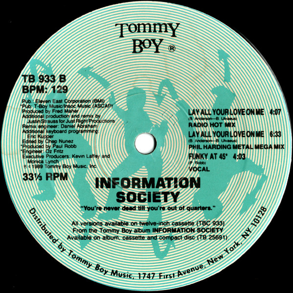 Information Society - Lay All Your Love On Me (12") [Vinyl] | Tommy Boy (TB 933) - 4