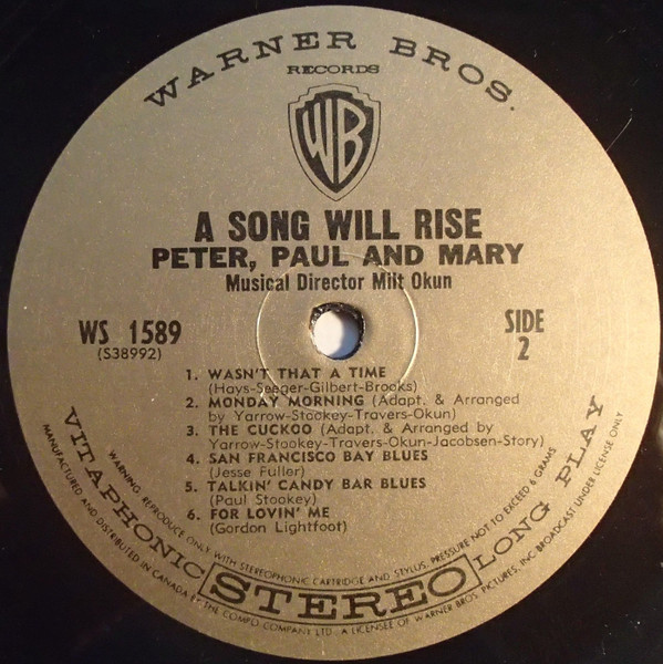 Peter, Paul & Mary - A Song Will Rise | Warner Bros. Records (WS 1589) - 4
