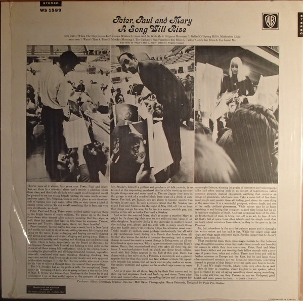 Peter, Paul & Mary - A Song Will Rise | Warner Bros. Records (WS 1589) - 2