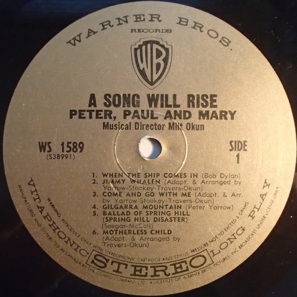 Peter, Paul & Mary - A Song Will Rise | Warner Bros. Records (WS 1589) - 3