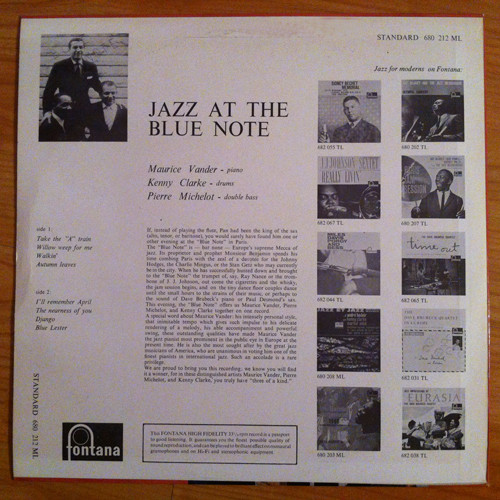 Maurice Vander , Kenny Clarke , Pierre Michelot - Jazz At The Blue Note | Fontana (680.212 ML) - 2 Maurice Vander , Kenny Clarke , Pierre Michelot - Jazz At The Blue Note | Fontana (680.212 ML) - 2