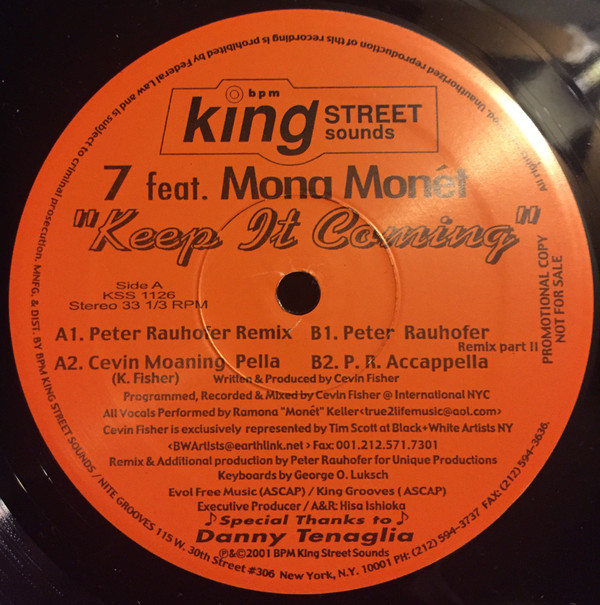 7 Feat. Mona Monet - Keep It Coming (Part II) | BPM King Street Sounds (KSS 1126) - main