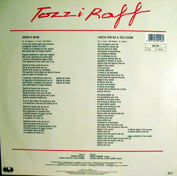 Umberto Tozzi - RAF - Gente Di Mare | BMG Ariola München GmbH (609 126) - 2 Umberto Tozzi - RAF - Gente Di Mare | BMG Ariola München GmbH (609 126) - 2