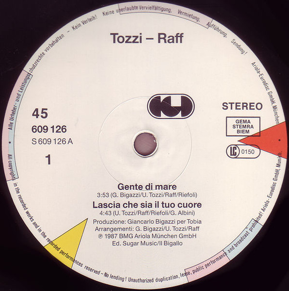 Umberto Tozzi - RAF - Gente Di Mare | BMG Ariola München GmbH (609 126) - 3 Umberto Tozzi - RAF - Gente Di Mare | BMG Ariola München GmbH (609 126) - 3