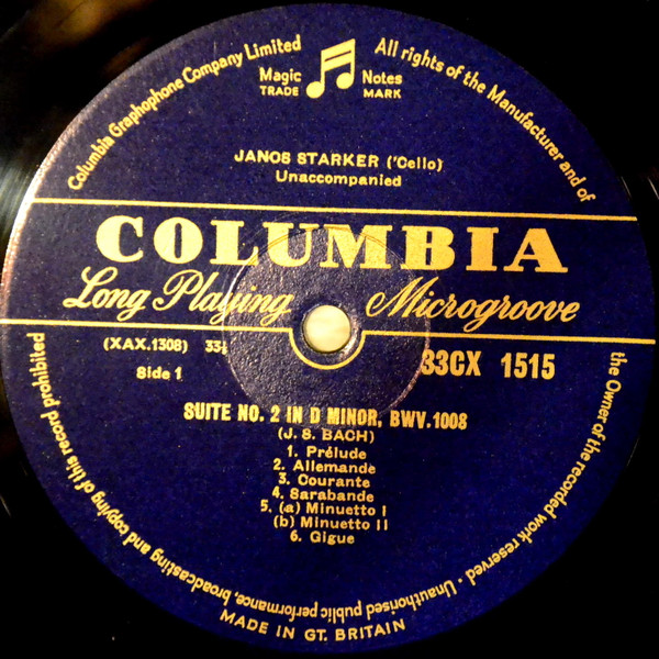 Janos Starker , Johann Sebastian Bach - Suites For Unaccompanied Cello - No. 2 In D Minor / No. 5 In C Minor | Columbia (33CX 1515) - 2