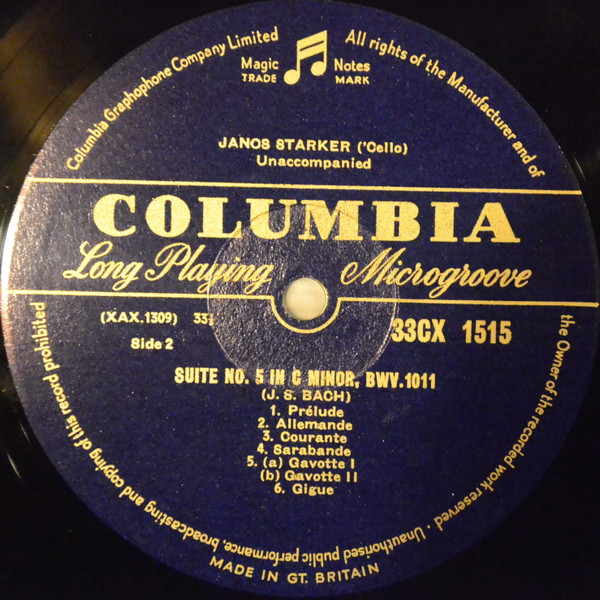 Janos Starker , Johann Sebastian Bach - Suites For Unaccompanied Cello - No. 2 In D Minor / No. 5 In C Minor | Columbia (33CX 1515) - 3