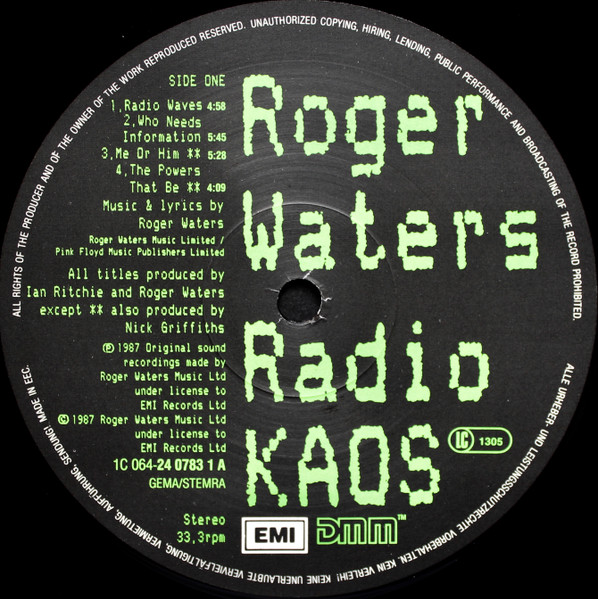 Roger Waters - Radio K.A.O.S. | EMI (1C 064-24 0783 1) - 3