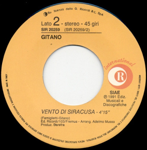 Gitano - Tamurè | Ricordi International (SIR 20259) - 4