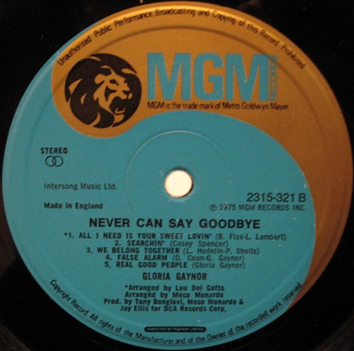 Gloria Gaynor - Never Can Say Goodbye | MGM Records (2315-321) - 4