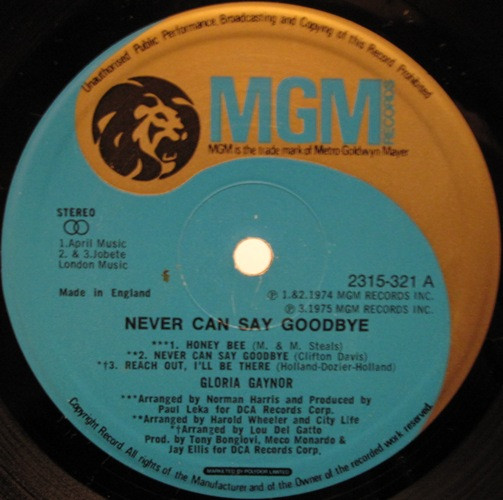 Gloria Gaynor - Never Can Say Goodbye | MGM Records (2315-321) - 3