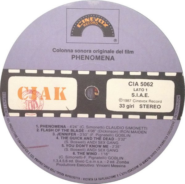 Various - Phenomena (Colonna Sonora Originale) | Cinevox Record (CIA 5062) - 3