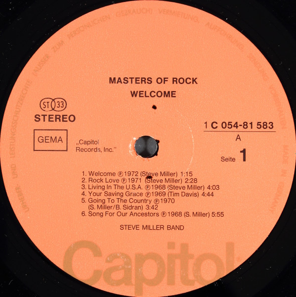 Steve Miller Band - Masters Of Rock [Vinyl] | Capitol Records (1C05481583) - 2