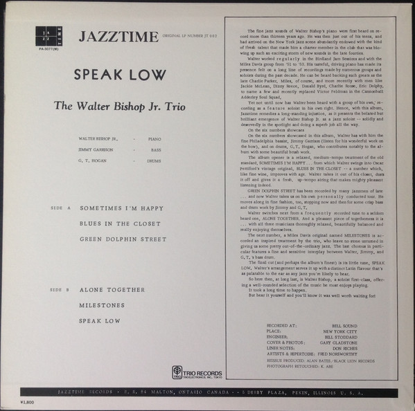 The Walter Bishop, Jr. Trio = The Walter Bishop, Jr. Trio - Speak Low = スピーク・ロウ | Jazztime (PA-3077(M)) - 4 The Walter Bishop, Jr. Trio = The Walter Bishop, Jr. Trio - Speak Low = スピーク・ロウ | Jazztime (PA-3077(M)) - 4