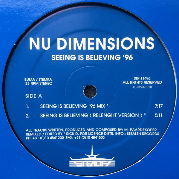 Nu Dimensions - Seeing Is Believing '96 | Stealth Records (STR 11496) - main Nu Dimensions - Seeing Is Believing '96 | Stealth Records (STR 11496) - main