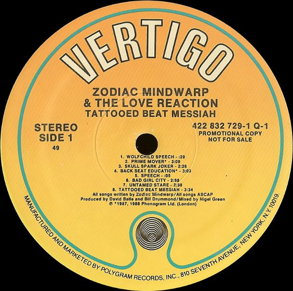 Zodiac Mindwarp And The Love Reaction - Tattooed Beat Messiah | Vertigo (422 832 729-1 Q-1) - 3 Zodiac Mindwarp And The Love Reaction - Tattooed Beat Messiah | Vertigo (422 832 729-1 Q-1) - 3