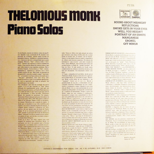 Thelonious Monk - Piano Solos | Everest Records Archive Of Folk & Jazz Music (FS 336) - 2