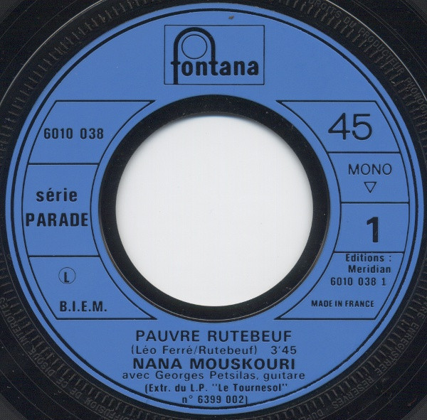 Nana Mouskouri - Pauvre Rutebeuf (Et Les Mathématiques) | Fontana (6010 038) - 3