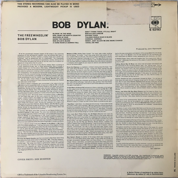 Bob Dylan - The Freewheelin' Bob Dylan | CBS (CBS S 62193) - 2 Bob Dylan - The Freewheelin' Bob Dylan | CBS (CBS S 62193) - 2