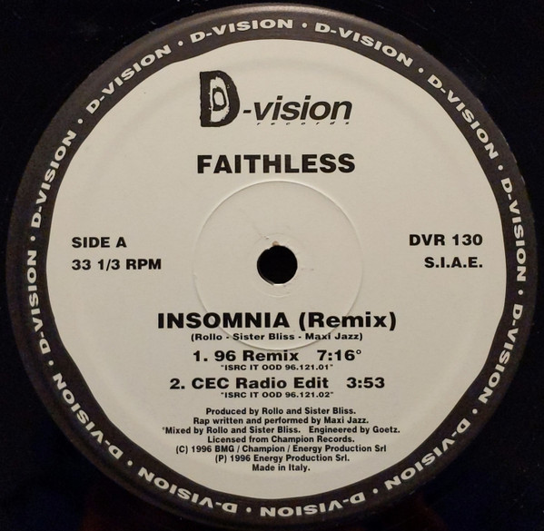 Faithless - Insomnia (Remix) | D:vision Records (DVR 130) - 3